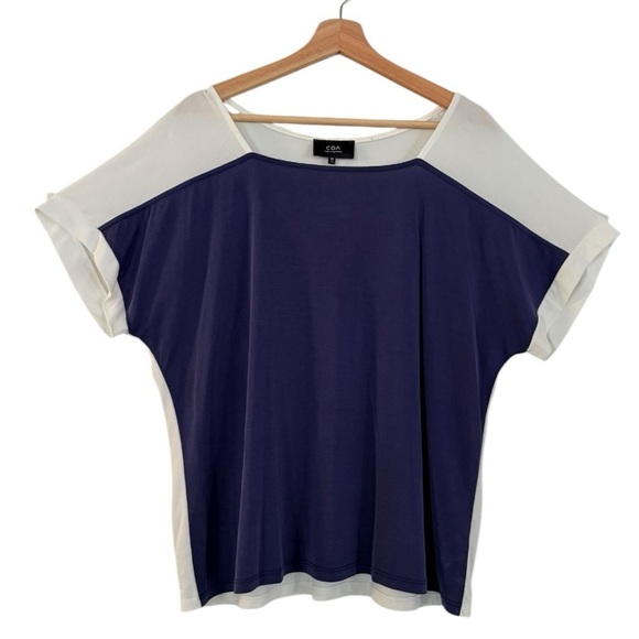 ANTHROPOLOGIE COS Square Neck Two Color Short Sleeve Top Size L NEW - Picture 1 of 7